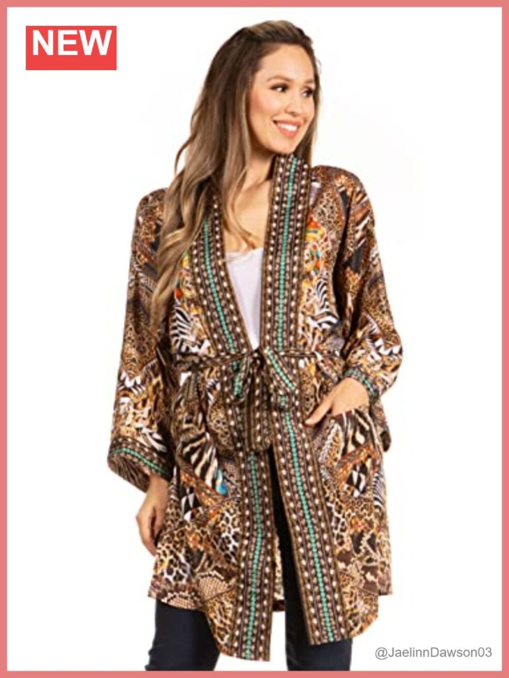 Lightweight Open-Front Cardigan with Pockets 3/4 Sleeve